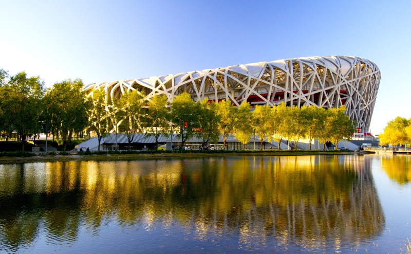 Stadium, clear sky, nature, nest, sky, building exterior, outdoors, tree, China, Asia, arch bridge, birds, no people, building, gray, beijing, birds nest
