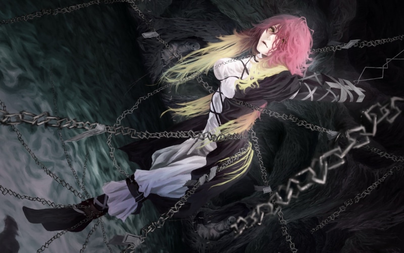 bicolored, touhou, games, hijiri, chains, byakuren, akaikitsune, bound, video, blondes, bondage, hair, pink, long, 1080P