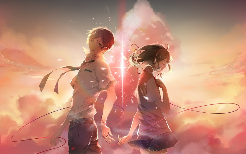 kimi no na wa, emotion, bonding, three quarter length, leisure activity, 1080P, Anime, nature, friendship, taki tachibana, sunset, real people, women