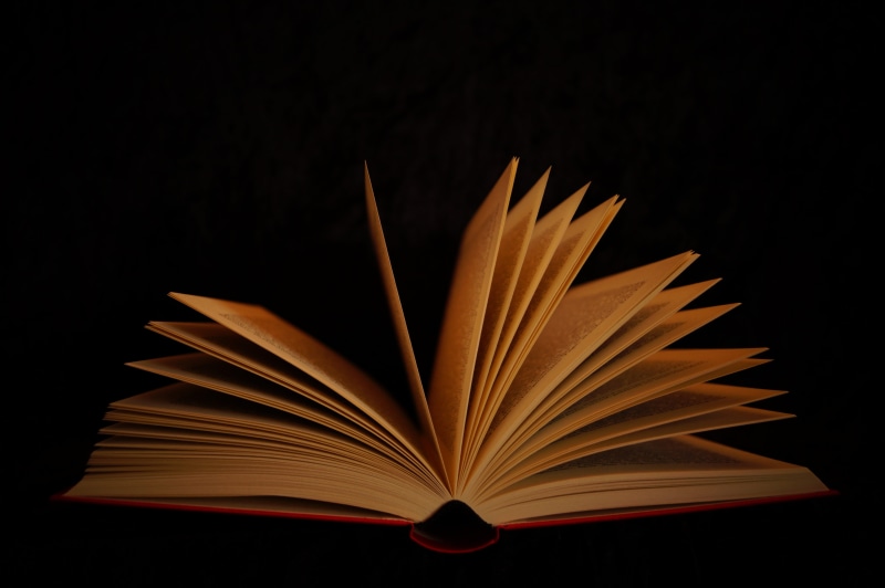 no people, black background, still life, pages, table, close-up, dark, copy space, book, single object, literature, indoors, studio shot, expertise, open