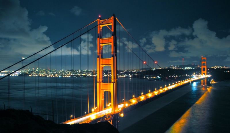 night, Golden Gate Bridge, 2K, lights, San Francisco, bridge