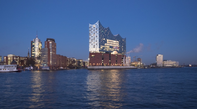 sky, city life, urban Skyline, skyscraper, uSA, night, financial district, elbe, philharmonic orchestra, cityscape, sea, dusk, architecture And Buildings