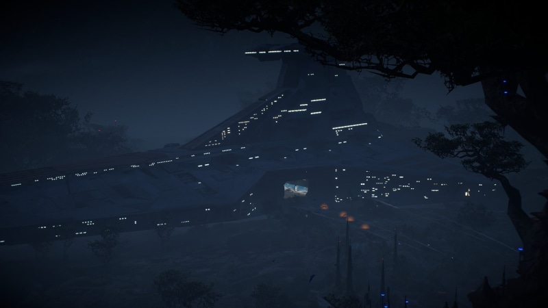 water, dark, building exterior, city, architecture, street, Venator-class Star Destroyer, nature, illuminated, Star Wars Battlefront II (2017), pollution