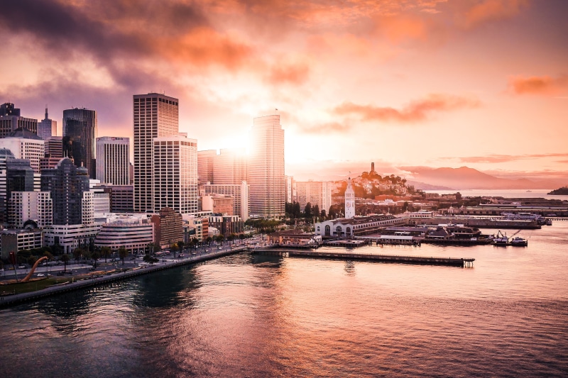 nautical vessel, sf bay, water, cityscape, port of san francisco, 4K, evening, san, office building exterior, passenger craft, ocean, financial, travel destinations