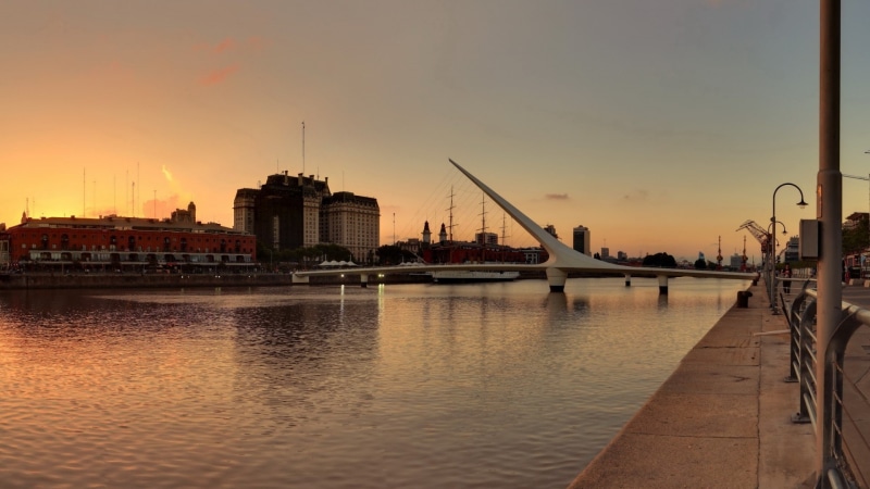 ropes, Buenos Aires, Argentina, ship, building, river, fence, city, 1080P, Cranes (machine), Cityscape, bridge, sunset, architecture