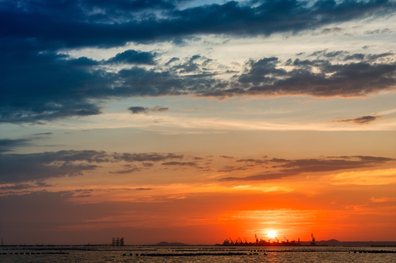 yellow, sky, beach, cloud, transport, silhouette, travel, red, perspective, 5K, to go, shipping, technology, cloud - sky, evening, tranquility, photo