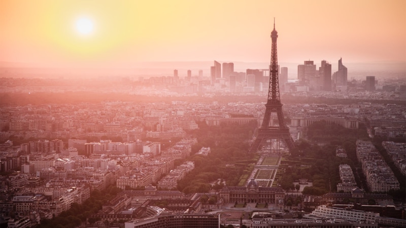 France, Paris, 1080P, aerial view, smog, cityscape, building exterior, travel destinations, outdoors, office building exterior, skyscraper, built structure