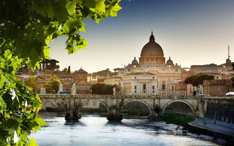 Cathedral, beige, Italy, Bridge, River, concrete, Rome, 2K, Vatican