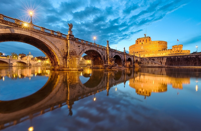 Italy, river, bridge, Night, city, Rome, brown, St. Angelo Bridge, st, 1080P, Ponte Sant’Angelo, angelo, Vatican