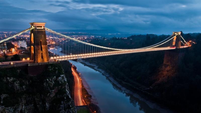 city, architecture, lights, 720P, long exposure, hills, nature, England, river, forest, light trails, Bristol, cityscape, UK, clouds, building, road, rock