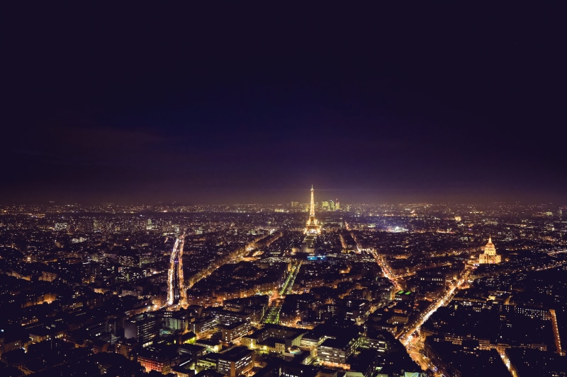 sunset, high Angle View, built Structure, building Exterior, tower, aerial View, Paris, illuminated, urban Skyline, building, paris - France, architecture