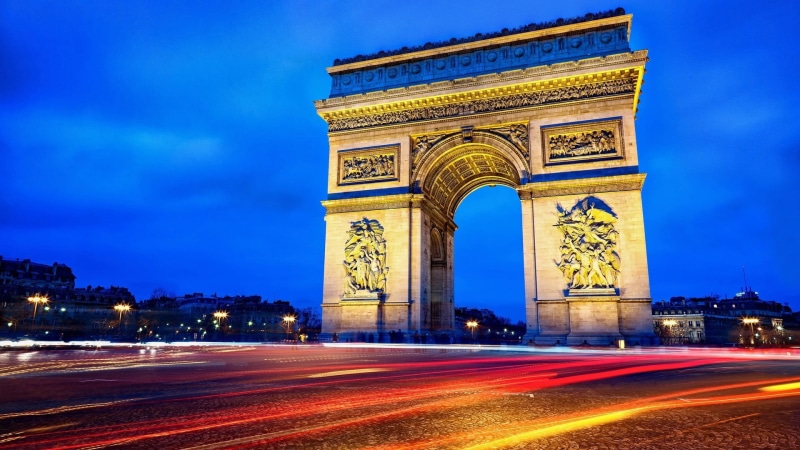 lights, Arc de Triomphe, history, 1080P, travel destinations, monument, arc, street, triumphal arch, Paris, architecture, city, illuminated, long exposure