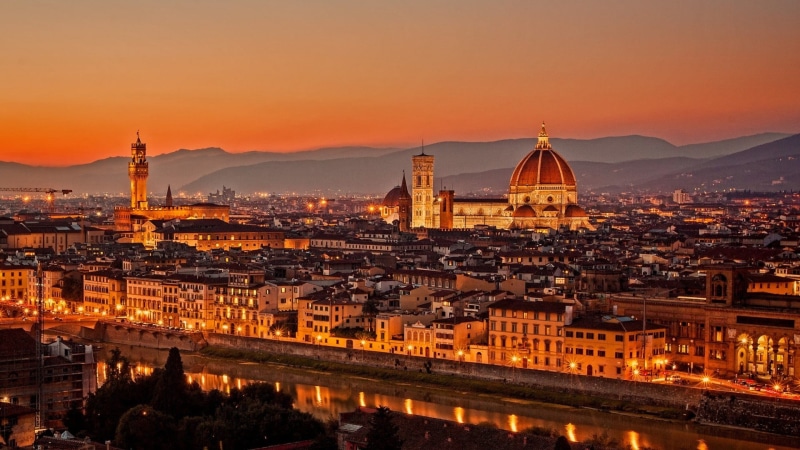 travel destinations, city, crowded, sunset, built structure, Firenze, place of worship, Di santa maria del fiore, architecture, dusk, sky, La cattedrale