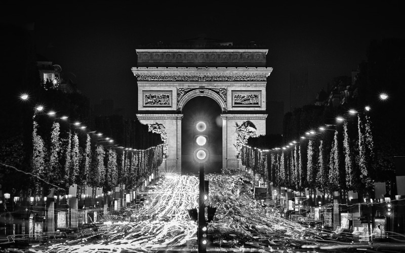 de, arc, bw, architecture, paris, 1080P, hd, triomphe, timelapse, lights