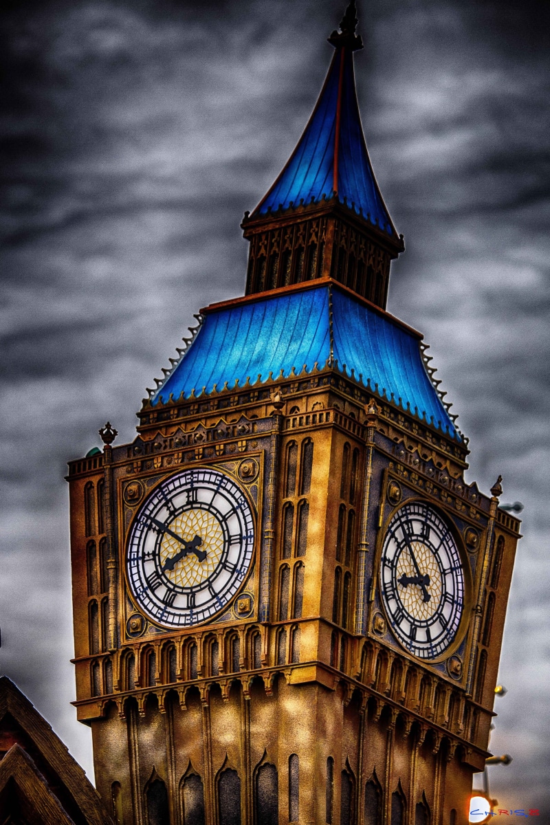 ornate, building, Euro Disney, cloud - sky, travel destinations, tower, travel, low angle view, government, Disney, spire, clock face, clock, HDR, dusk