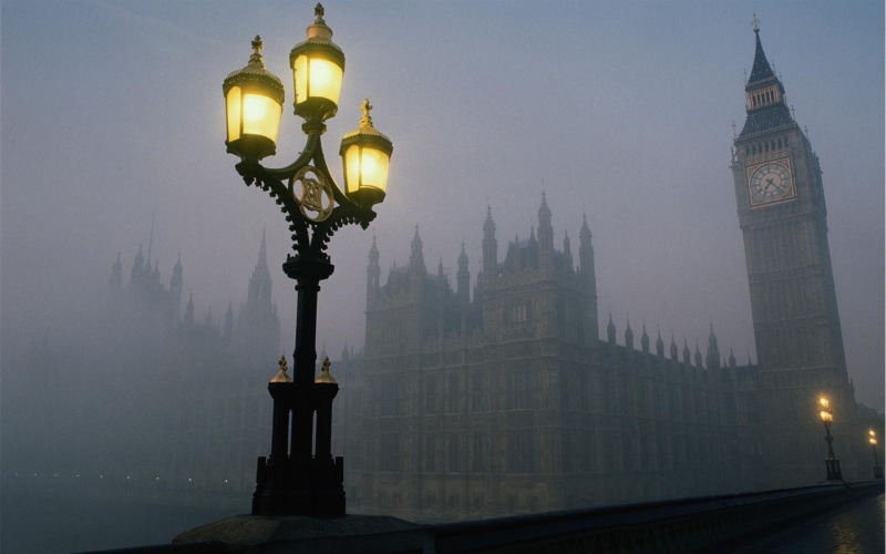 1080P, animals, london, misty, westminster palace, the houses of parliament, latern, england