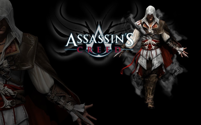 studio shot, front view, art and craft, one person, Assassins Creed II, dark, creativity, disguise, video games, 720P, mask - disguise, night, standing