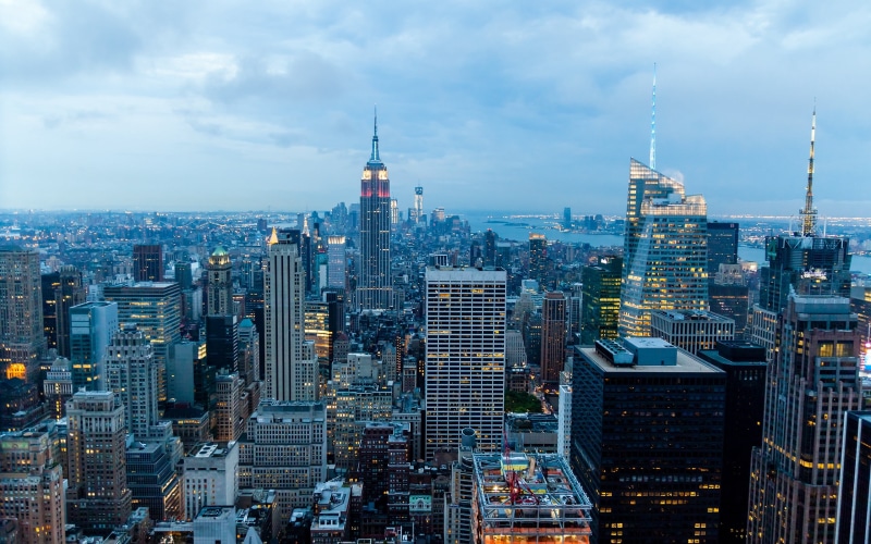 midtown Manhattan, dusk, travel Destinations, uSA, city, crowded, downtown District, building Exterior, famous Place, tall - High, river, office building exterior