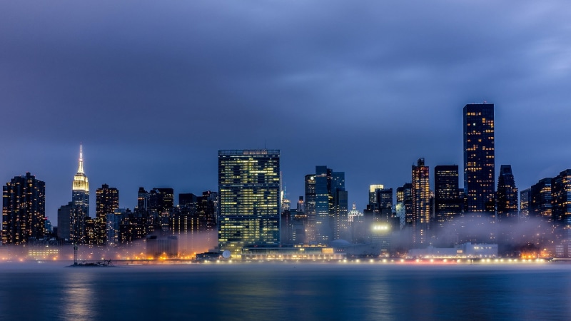 Midtown, 1080P, Manhattan, lights, New York City, USA, city, NYC, fog, Skyscrapers, Buildings, evening