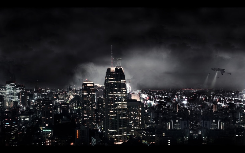 aerial View, high Angle View, fantasy, city, manhattan - New York City, urban Scene, modern, dramatic Sky, city Life, cityscape, storm, midtown Manhattan