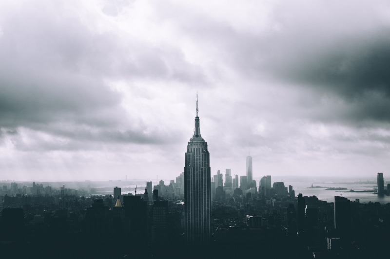 cloud - sky, office building exterior, tall - high, New York City, skyscraper, tower, financial district, sky, built structure, cityscape, outdoors, city