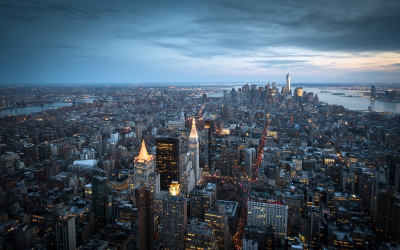 crowded, residential district, Empire State Building, financial district, spire, skyscraper, building exterior, tall - high, dusk, office building exterior