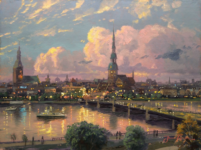 Latvia, cultures, no people, Riga, skyscraper, spire, cityscape, tourism, Europe, painting, Cathedral, sky, dusk, city, nature, night, landscape, cloud - Sky