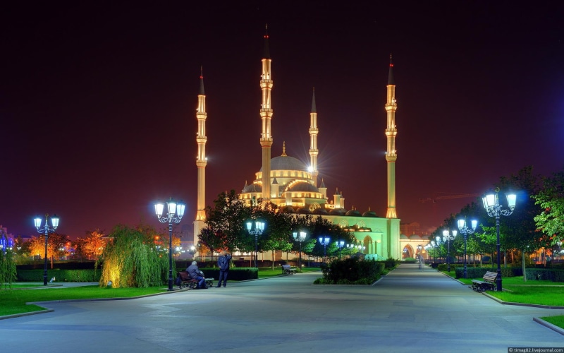 grozny, night, nature and landscapes, concrete, museum, spires, lights, 1080P, russia