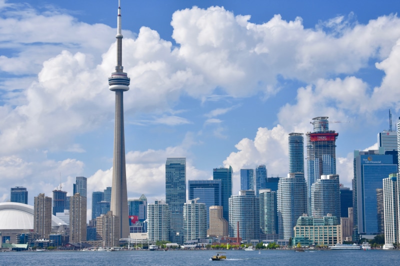 buildings, skyscrapers, clouds, towers, downtown, tower, canada, landscape, urban, landmark, cloud - sky, modern, financial district, tall - high, tallest