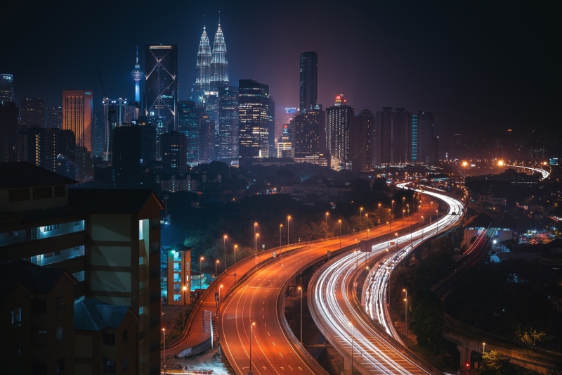 lights, city, night, Kuala Lumpur, building, Malaysia, road, 1080P