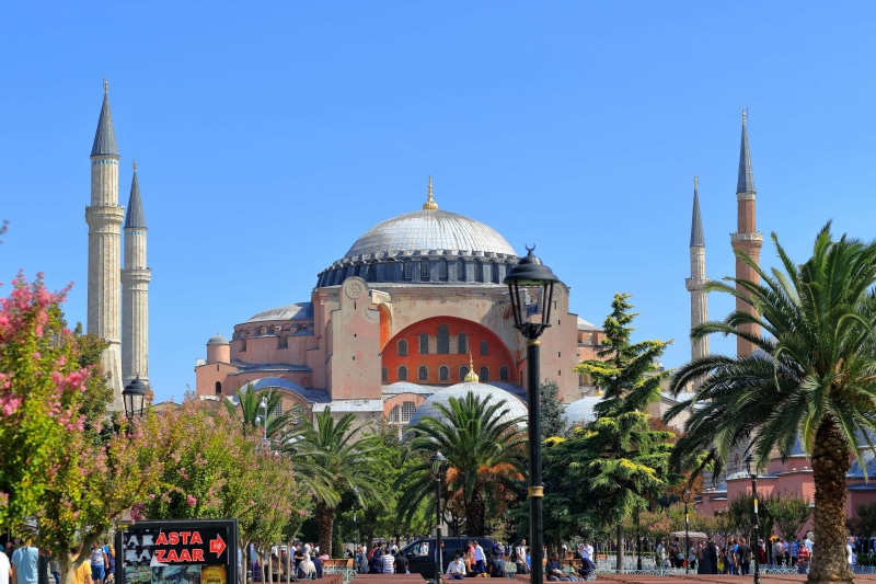 turkey, place of worship, hagia sophia, travel, cathedral, istanbul, travel destinations, built structure, tree, clear sky, church, ayasofya, nature, 4K