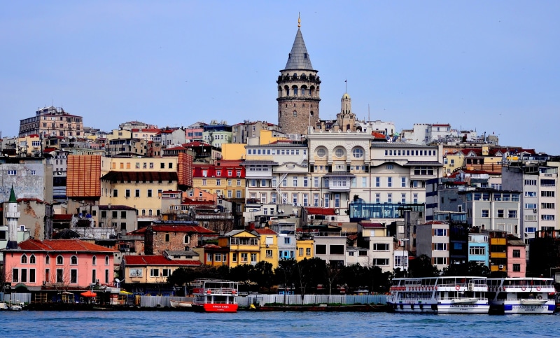 passenger craft, residential district, city, no people, galata, canal, nature, travel destinations, cityscape, outdoors, sea, 4K, tower, building, istanbul
