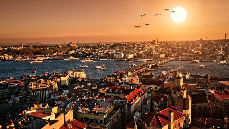 travel destinations, bridge, Turkey, office building exterior, table, cityscape, galata bridge, sunlight, sky, building exterior, bird, travel, building