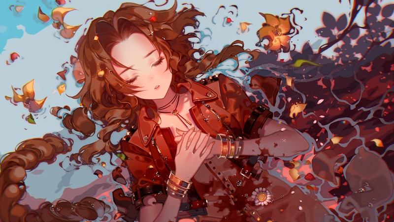 2K, Aerith Gainsborough, redhead, Final Fantasy VII, anime girls