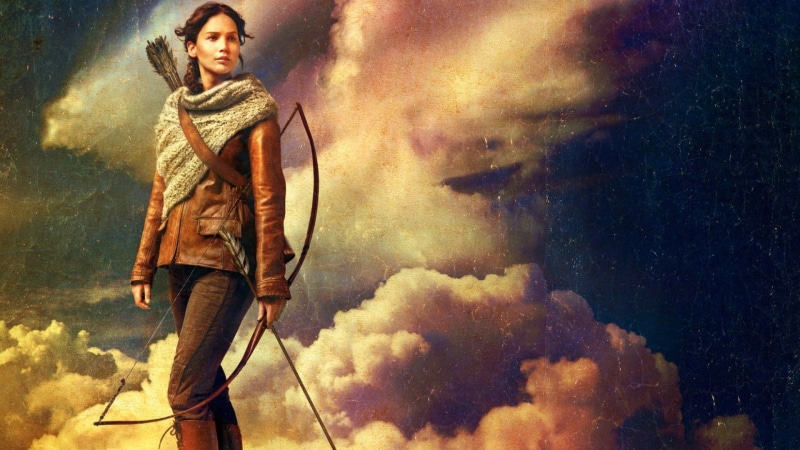 one person, everdeen, The Hunger Games, adult, katniss, front view, beautiful woman, textured effect, standing, full length, digital composite, Jennifer Lawrence