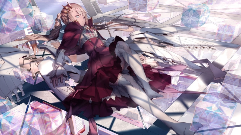 braids, legs, building, blonde, aqua eyes, thigh-highs, ribbon, city, twintails, anime girls, long hair, 1080P, dress