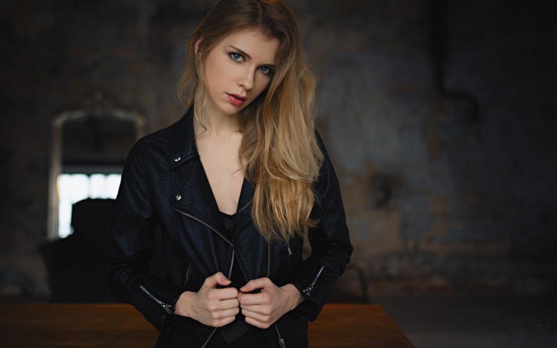 leather, focus on foreground, one person, black color, hair, fashion, Sergey Fat, leather jackets, adult, portrait, front view, hairstyle, looking at camera