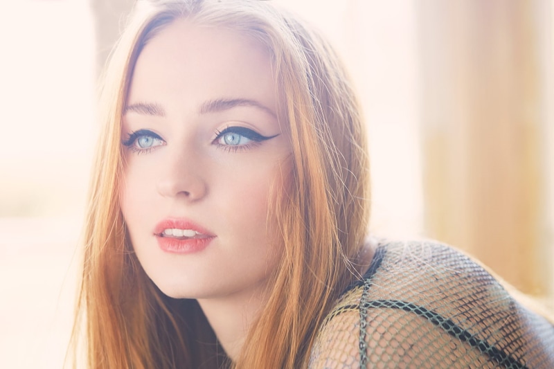 beautiful woman, human face, adult, long hair, 720P, headshot, blue eyes, one person, portrait, looking at camera, beauty, make-up, actress, Sophie Turner
