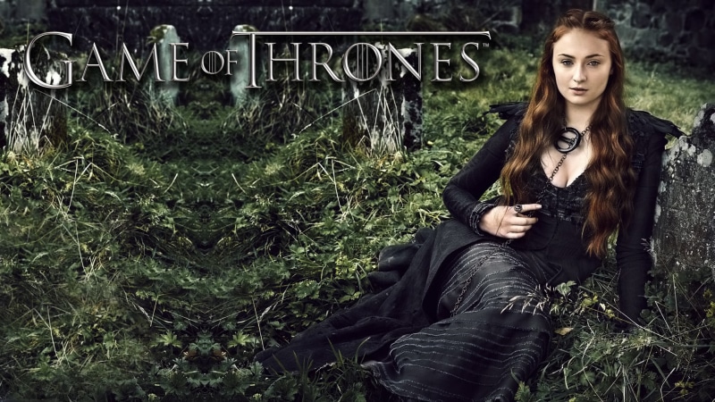 in black, fantasy, game, brown hair, the series, Sophie Turner, dress, 1080P, Game of Thrones, thrones, digital, Sansa Stark