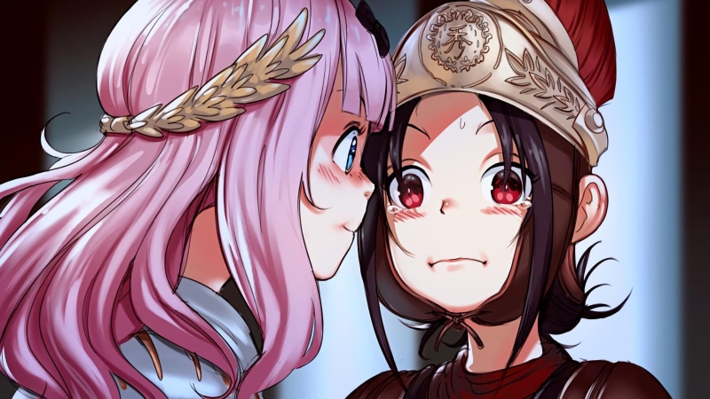 blue eyes, 1080P, alternate costume, armor, long hair, 2D, pink hair, anime girls, blushing, red eyes, short hair, Chika Fujiwara, crying, Monty Python and the Holy Grail