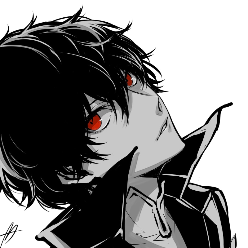 Anime, domestic, studio shot, creativity, representation, shin megami tensei, mammal, no people, white background, red eyes, cut out, kurusu akira, animal wildlife