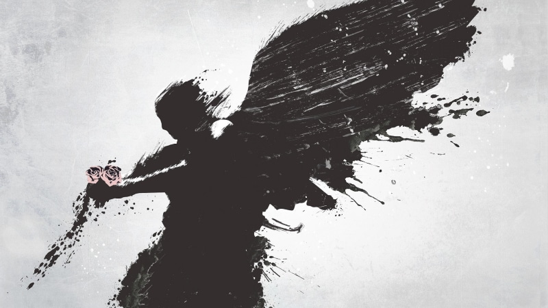 silhouette, black and white, wings, illustration, red roses, 4K, art, angel, roses