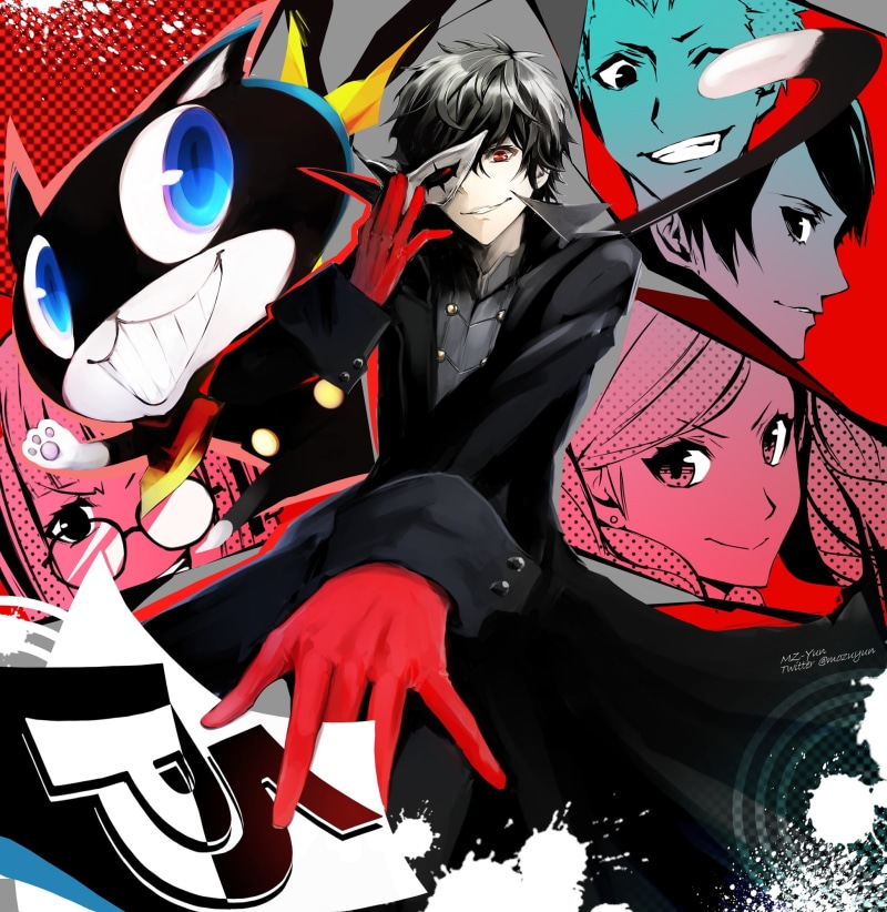 indoors, mask - disguise, Anime, representation, black color, men, mask, large group of objects, morgana, high angle view, 1080P, art and craft, kitagawa yuusuke