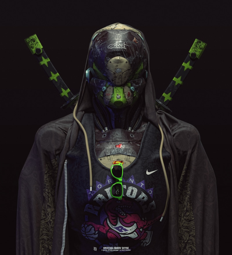 katana, adult, robot, sweatshirts, 2K, waist up, unrecognizable person, women, looking at camera, bizarre, one person, spooky, technology, portrait, indoors