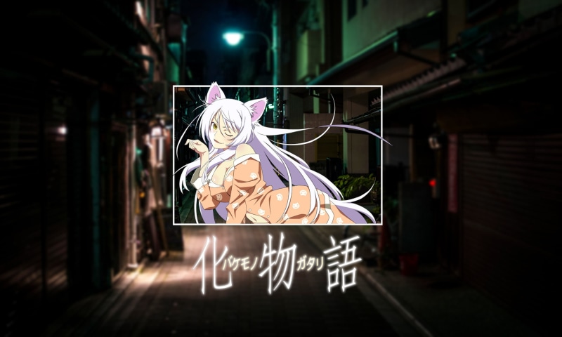 picture-in-picture, cat girl, city, anime girls, white skin, white hair, Monogatari Series, alleyway, anime, dark, Hanekawa Tsubasa, 1080P, Neko Hanekawa