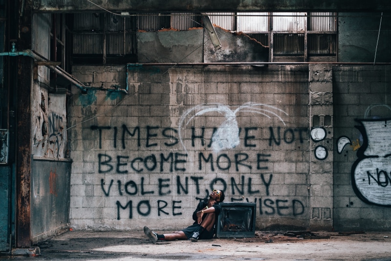 alleyway, sitting, old, longexposure, dirty, 4K, graffiti, alley, architecture, poverty, wall - Building Feature, leaning, wall, text, dark, one Person