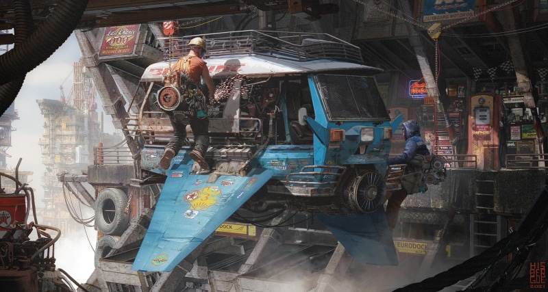 2021 (Year), workers, vehicle, 1080P, futuristic, Tom Hisbergue, ArtStation, artwork