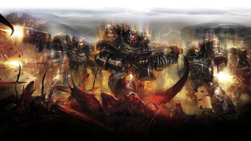 nature, architecture, no people, outdoors, demon, sky, Space Marines, Legion Of The Damned, high angle view, Warhammer 40000, motion, illuminated, sunset
