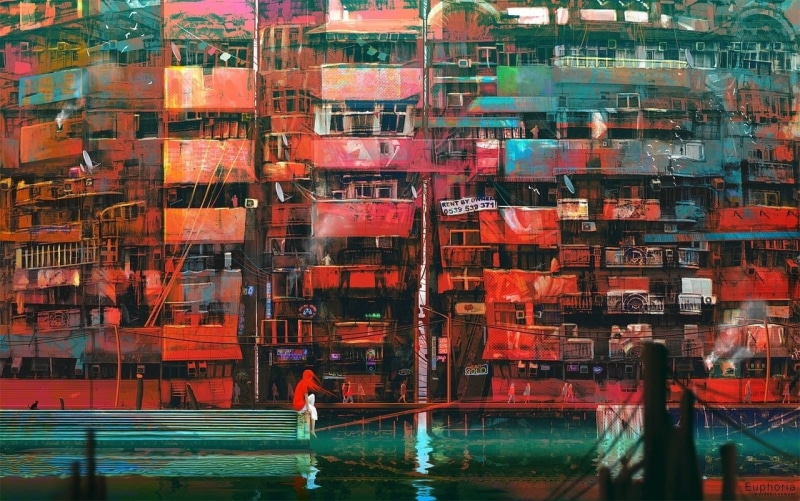 building exterior, built structure, nature, reflection, incidental people, construction site, architecture, city, day, balcony, red, transportation, construction industry