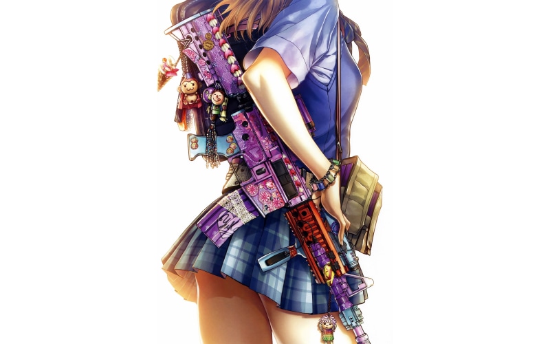 skirt, short skirt, weapon, 2K, anime girls, girls with guns, anime